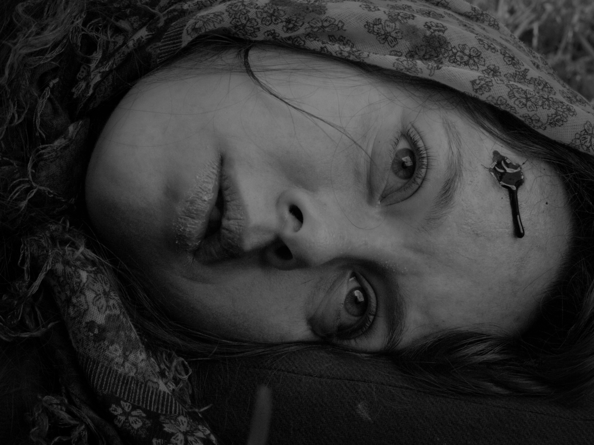 There Are No Children still, black tear close-up